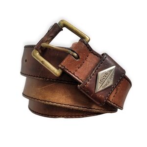 Vintage Levi's Brown Leather Men's Belt with Solid Brass Buckle